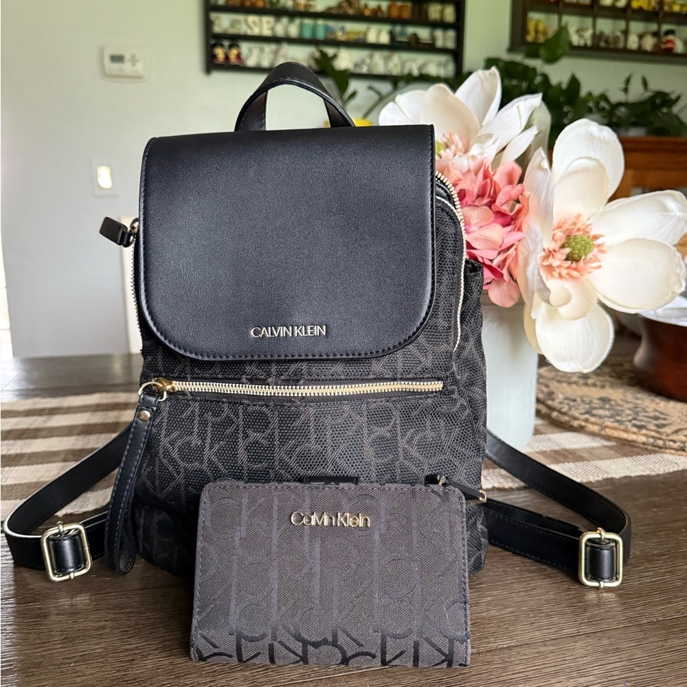 Calvin Klein Black Backpack with Silver Hardware